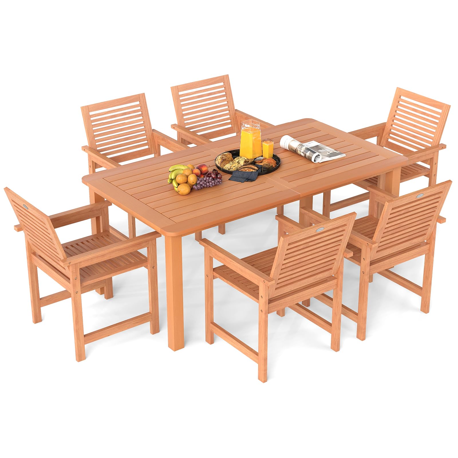 Tangkula 7 Piece Patio Wood Dining Table Set